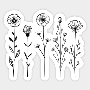 Nordic wildflowers one Line art Sticker